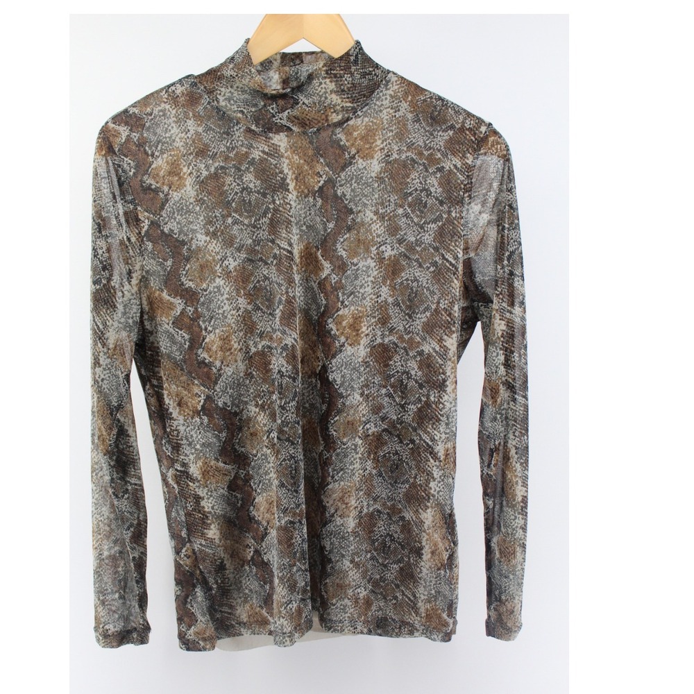 Tribal‎ Sheer Knit Snakeskin Print Mock Neck Top – Women's Large